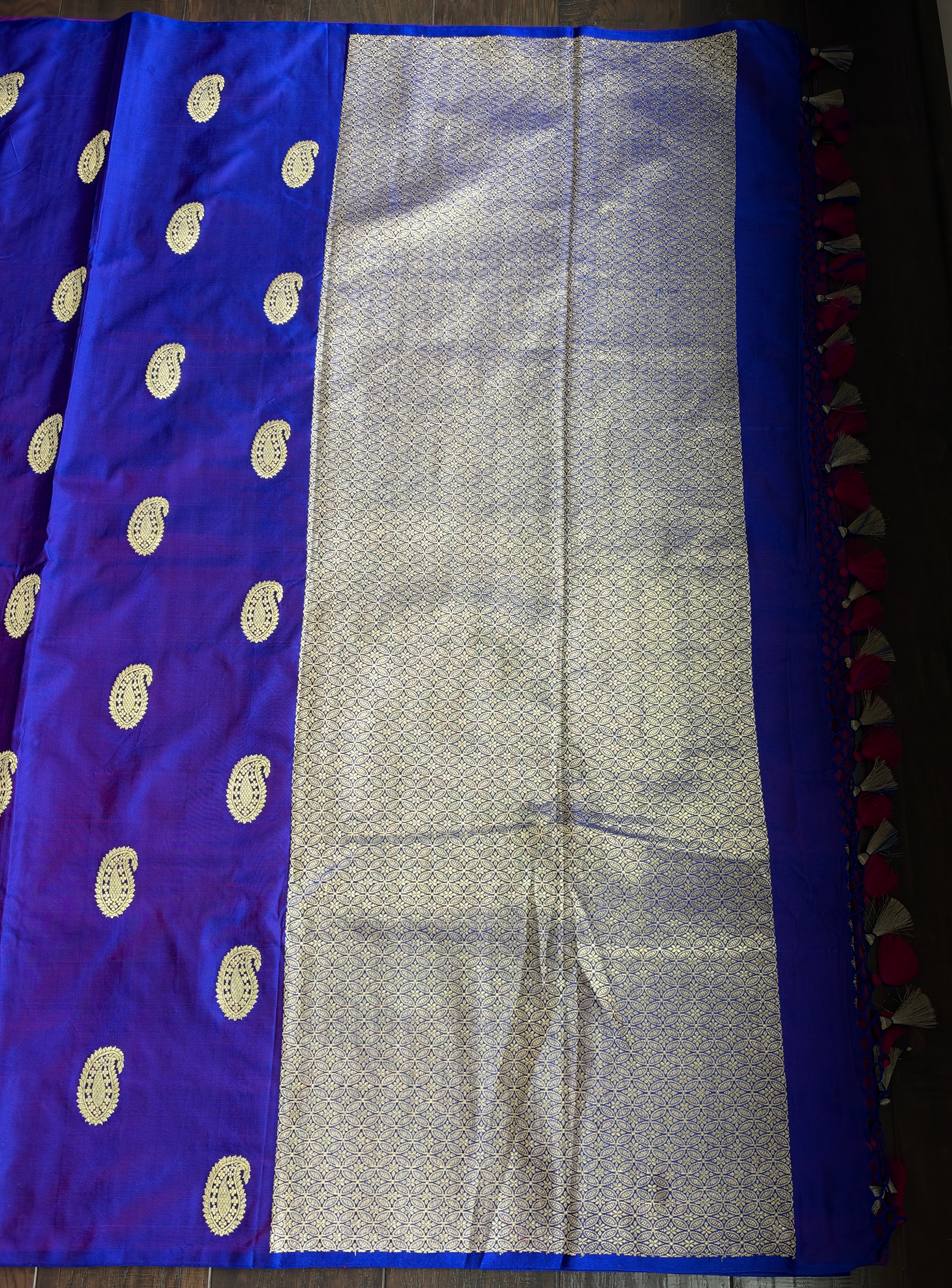 Pure Silk Mashru Borderless Banarasi- Blue Purple Dual Tone