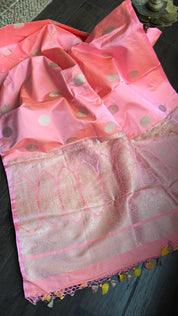 Pure Silk Mashru Banarasi- Baby Pink Dual Shaded