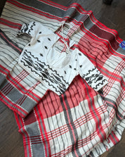 Designer Blouse - White Black Jamdaani
