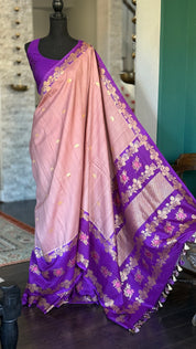 Tussar Georgette Katan Silk Banarasi - Blush pink Purple Kadhua