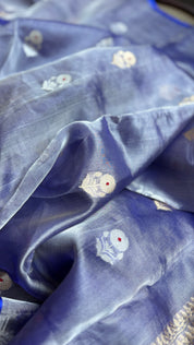 Tissue Organza Silk Banarasi - Blue Metallic Meenakari