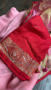 Designer Linen Sequin Embroidered - Peach Red
