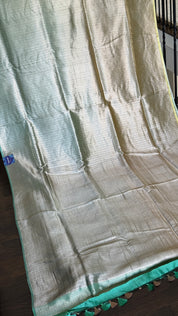 Designer Soft Silk Brocade Banarasi - Sea Green Pista Golden Tie-Dye