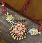 Silver 925 Choker - Pink Kundan Dual Tone