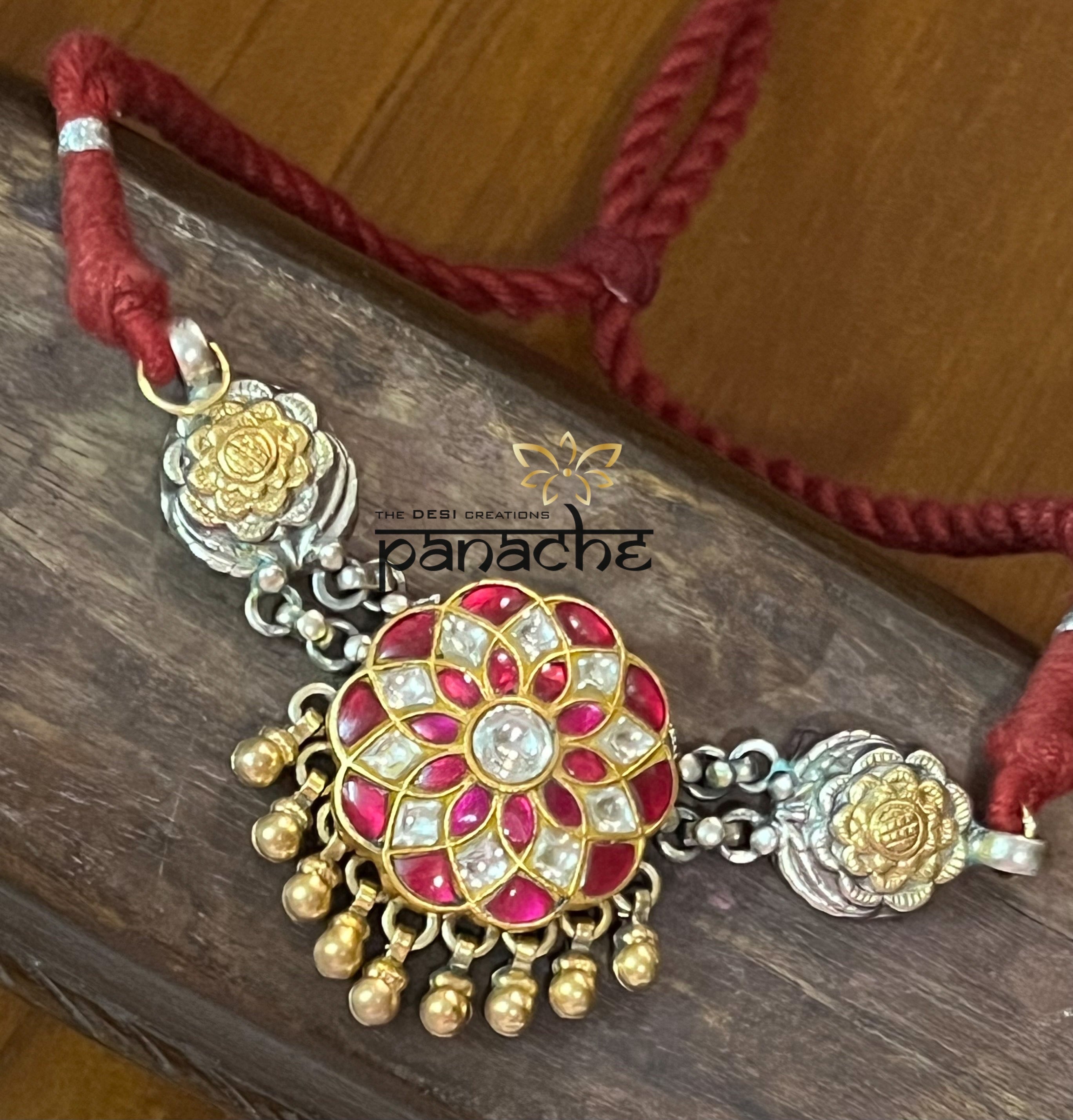 Silver 925 Choker - Pink Kundan Dual Tone