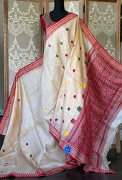 Pure Gachi Tussar Silk - Beige Red