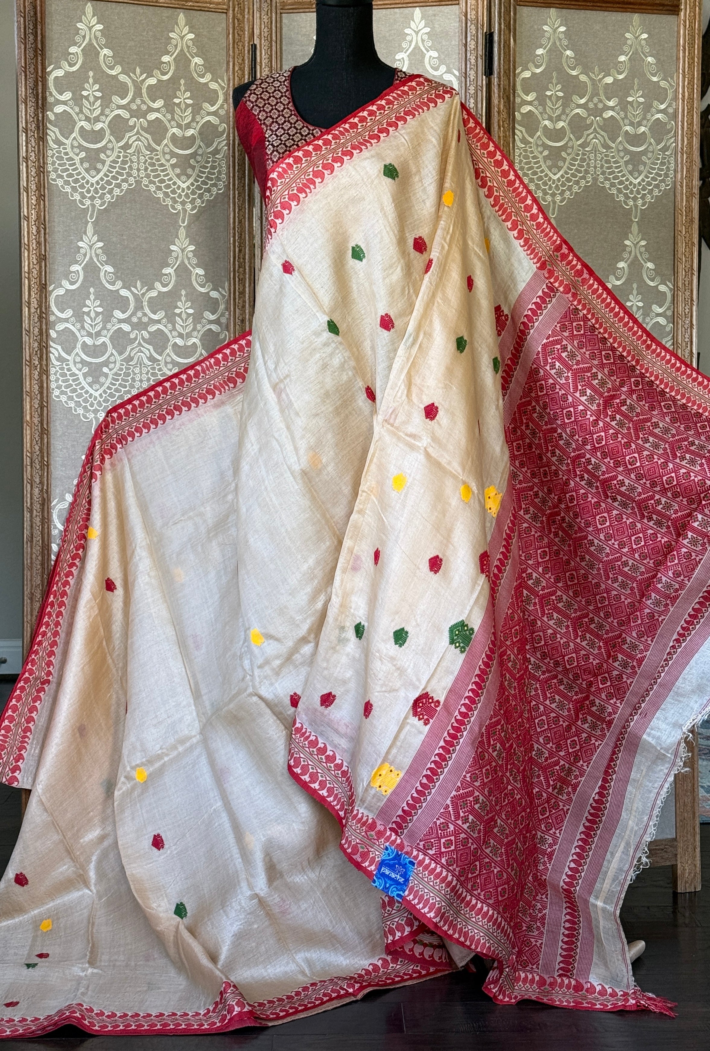 Pure Gachi Tussar Silk - Beige Red