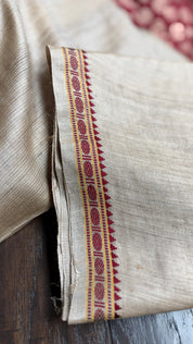 Pure Tussar Silk - Tan Beige Rudraksha Border