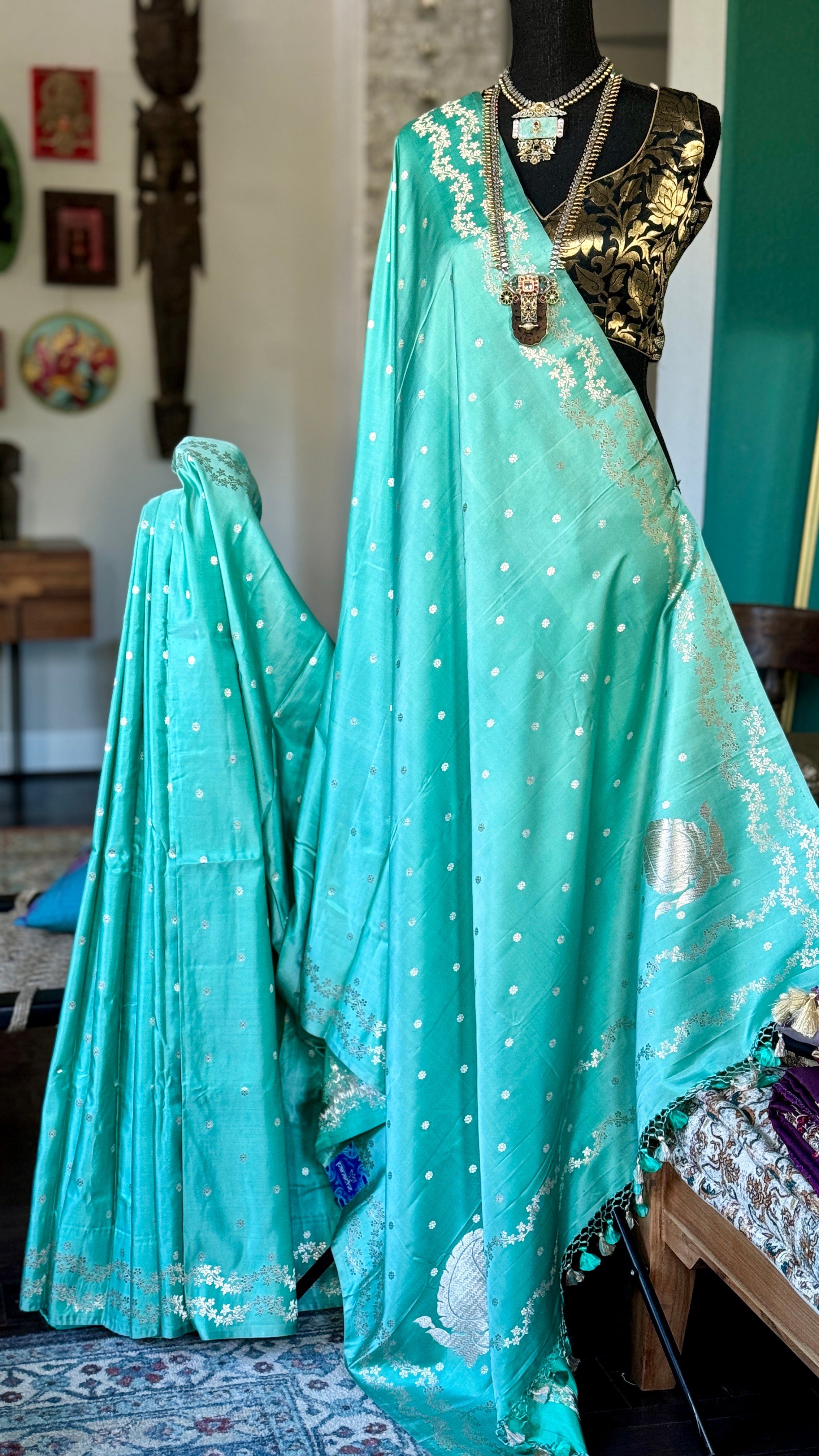 Pure Silk Mashru Banarasi- Sea Green