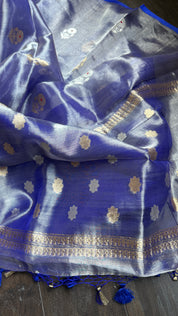 Tissue Organza Silk Banarasi - Blue Metallic Meenakari