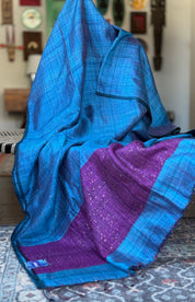 Pure Matka Silk Sequin - Firozi Blue Purple Woven