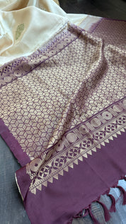 Pure Silk Kanjivaram - Light Cream Wine