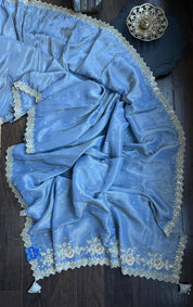 Designer Tissue Georgette - Metallic Blue