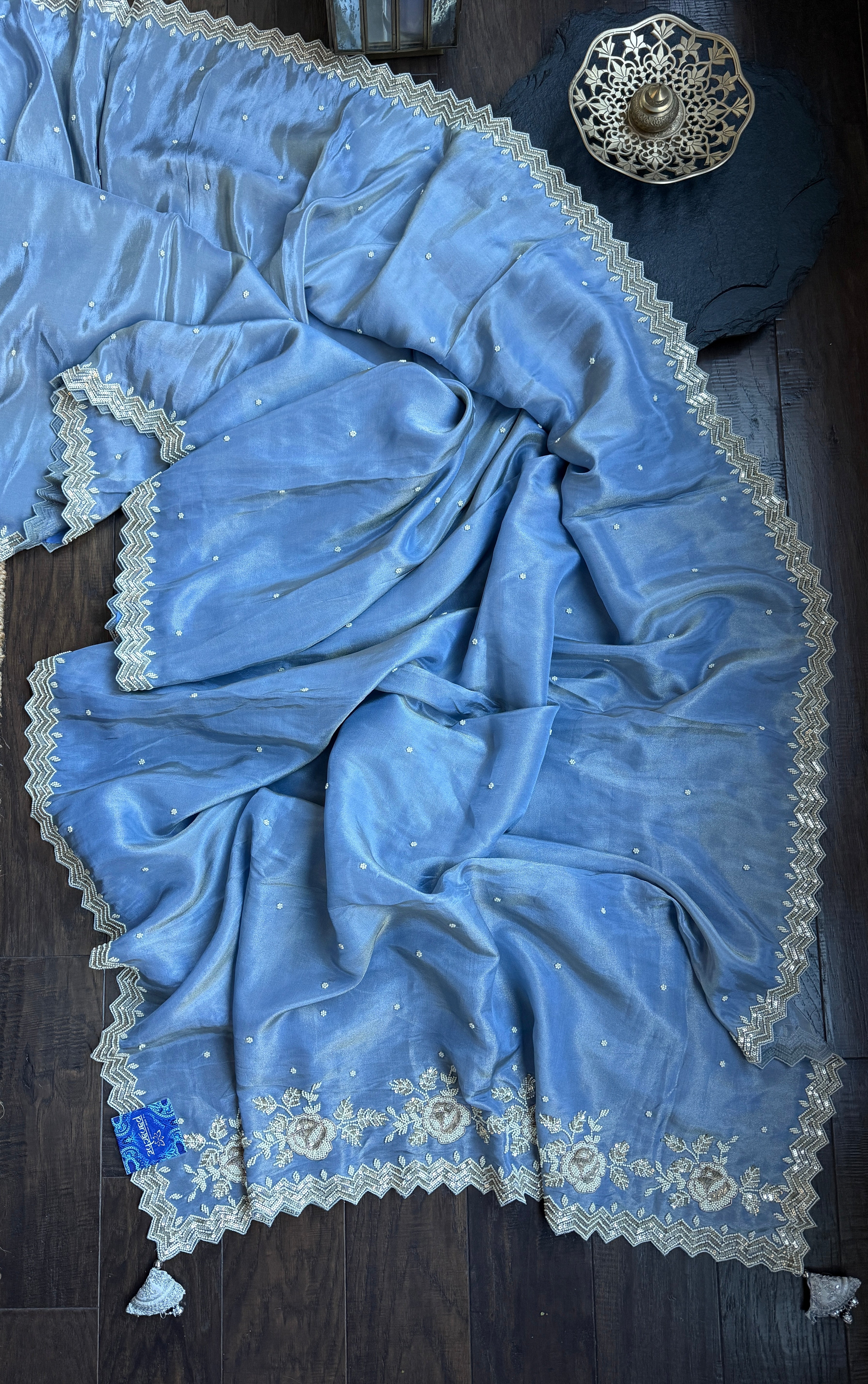 Designer Tissue Georgette - Metallic Blue