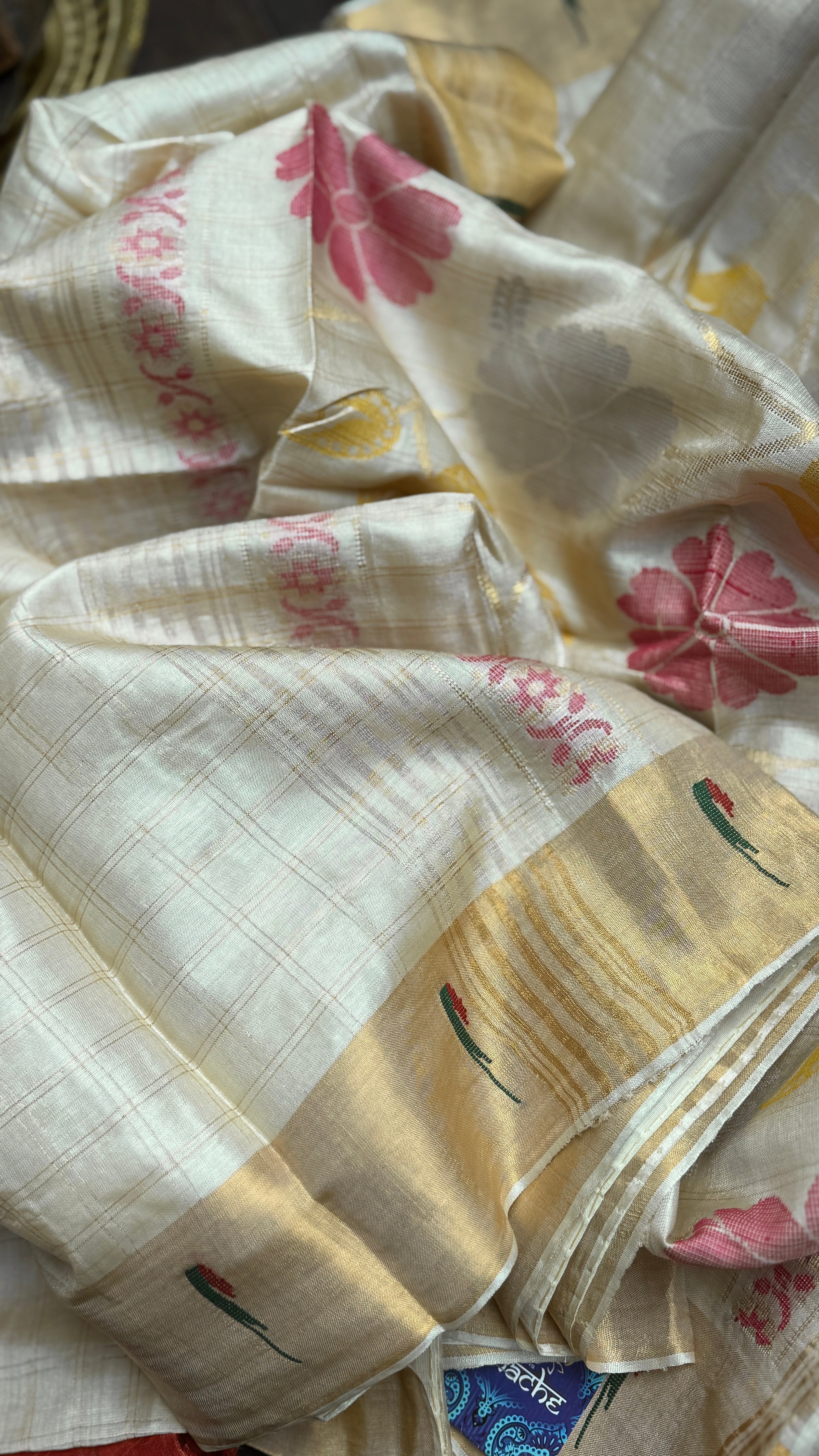 Tussar Silk Paithani Single Munia - Golden Beige Handwoven