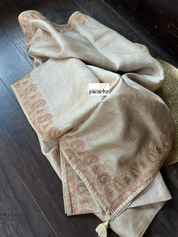 Pure Tussar Silk - Beige Embroidered