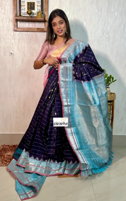 Pure Silk Gadwal - Blue Checkered