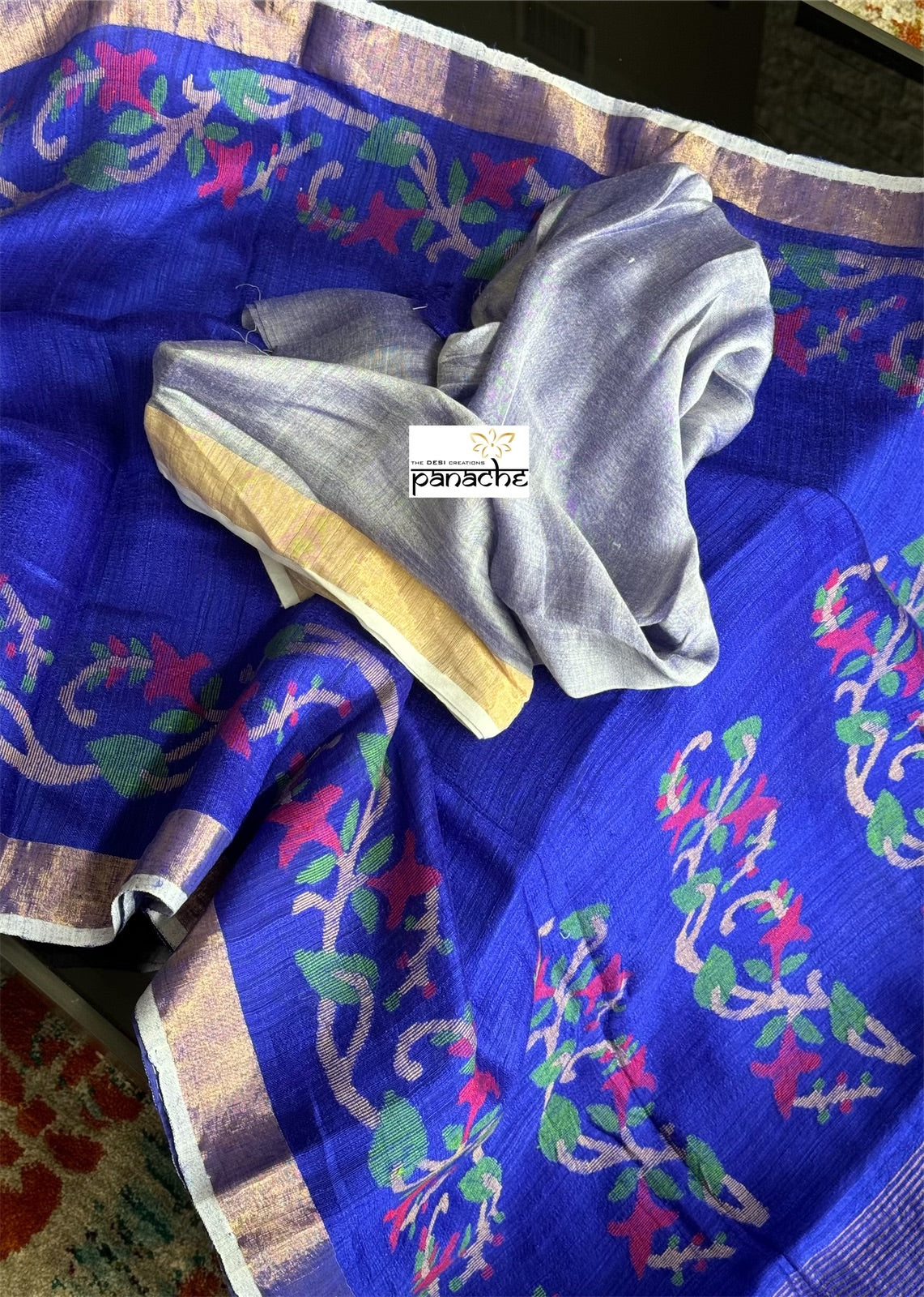 Pure Matka Silk Jamdaani - Royal Blue