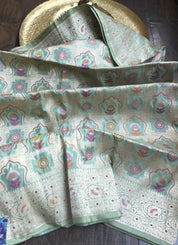 Pure Katan Silk Banarasi - Aqua Blue Multi Meenakari