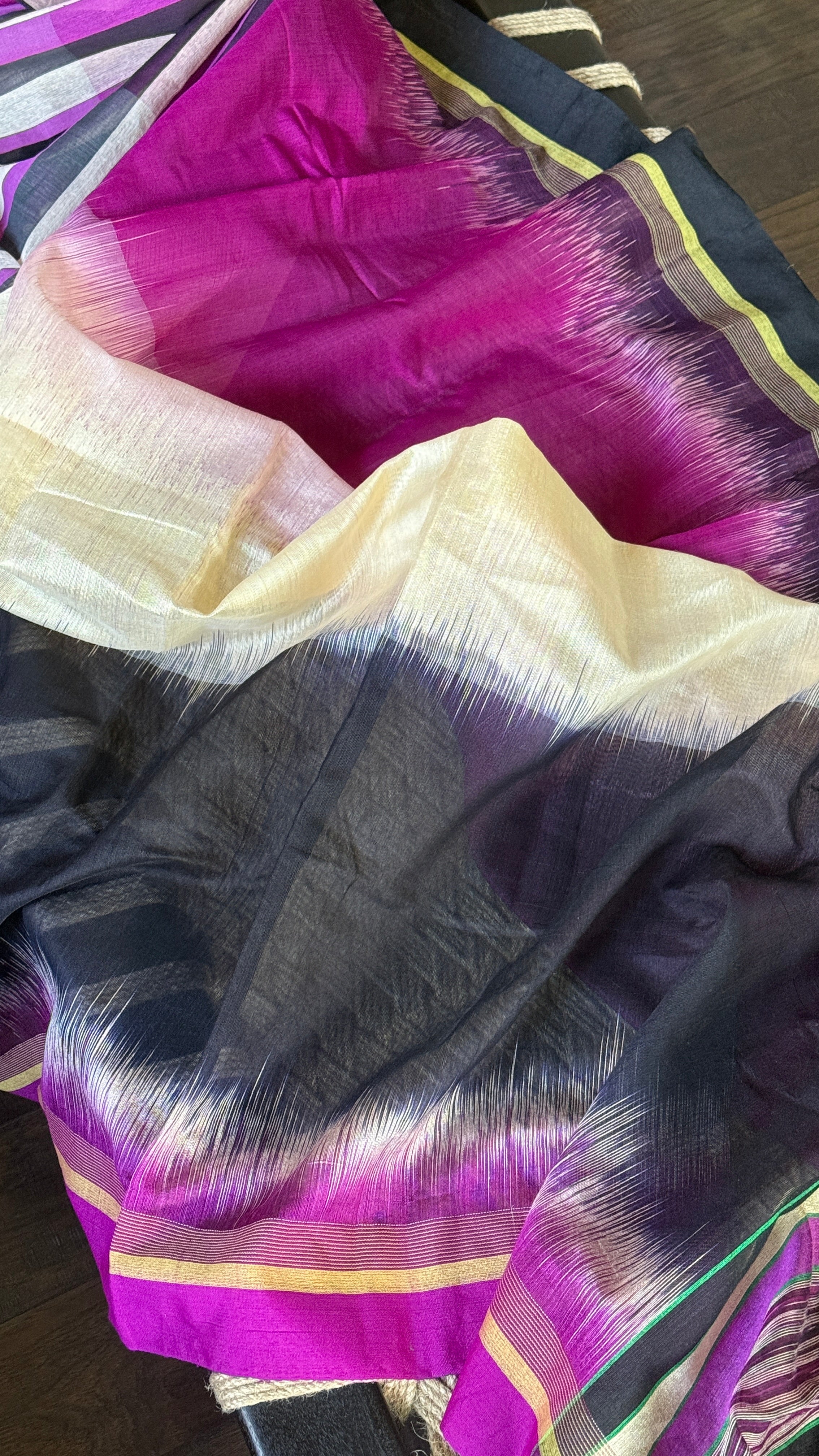 Cotton Silk Ikat - Cream Purple Black