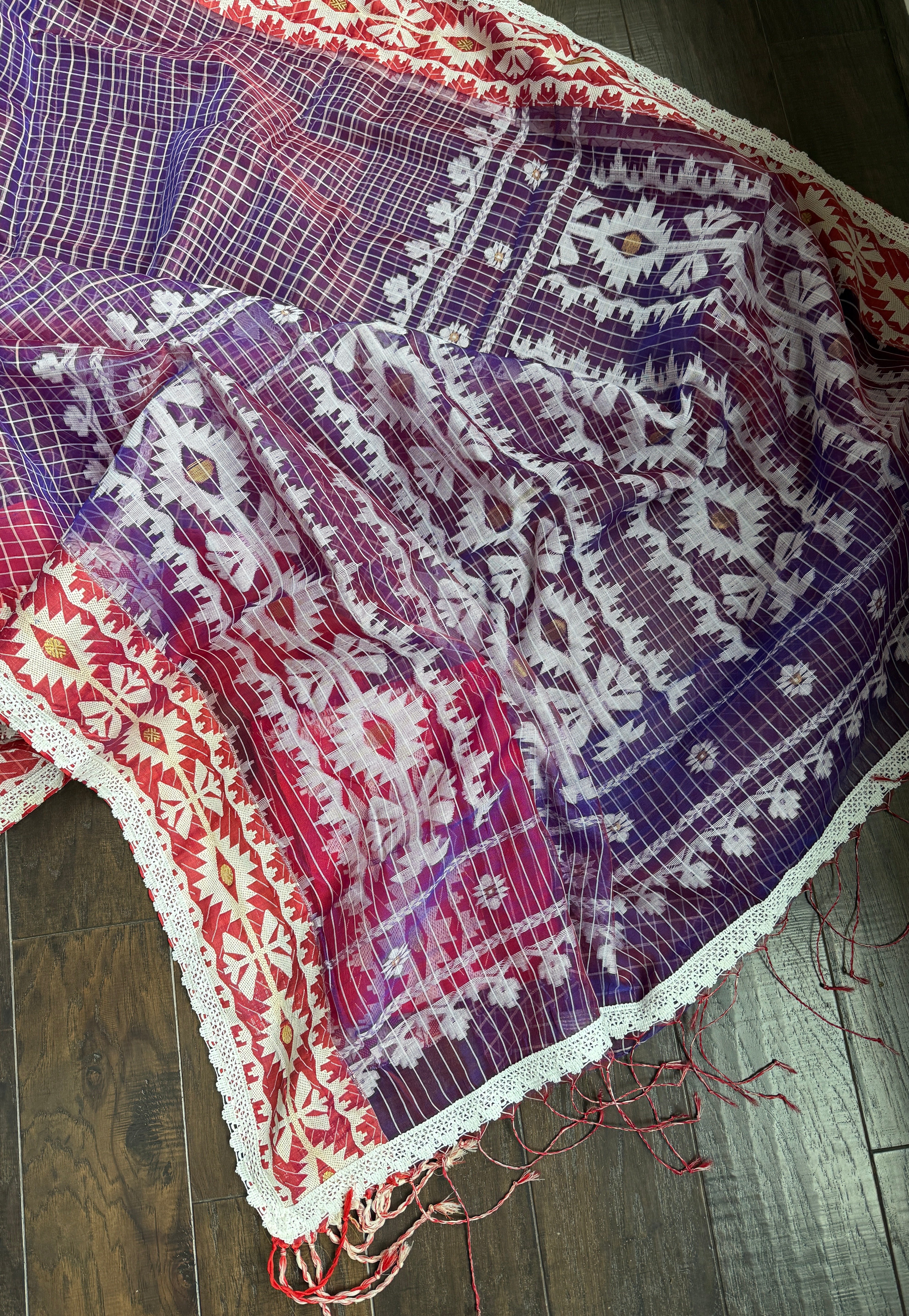 Jamdaani Soft - Purple White Checkered Woven