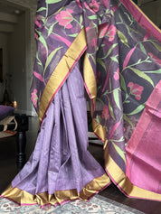 Pure Organza by Tussar Silk Banarasi - Lilac Resham Jamdani woven