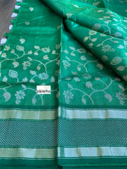 Pure Chanderi Silk - Green Silver Zari