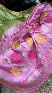 Tussar Silk Paithani Single Munia - Henna Green Handwoven