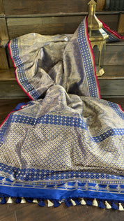 Pure Silk Brocade Banarasi- Navy Blue