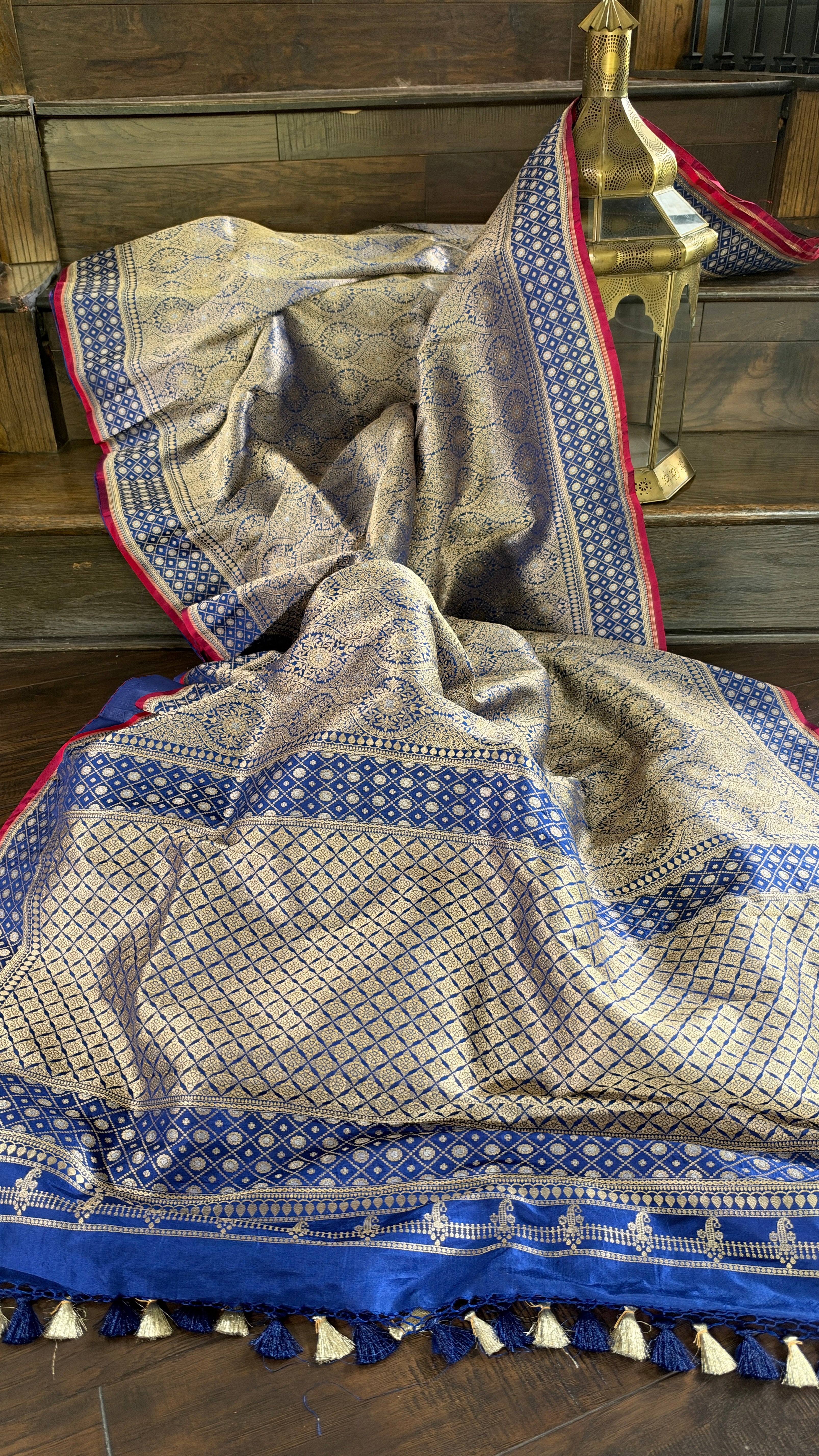 Pure Silk Brocade Banarasi- Navy Blue