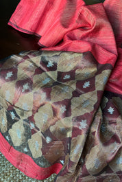 Pure Matka Silk - Red Muslin Jamdaani Palla