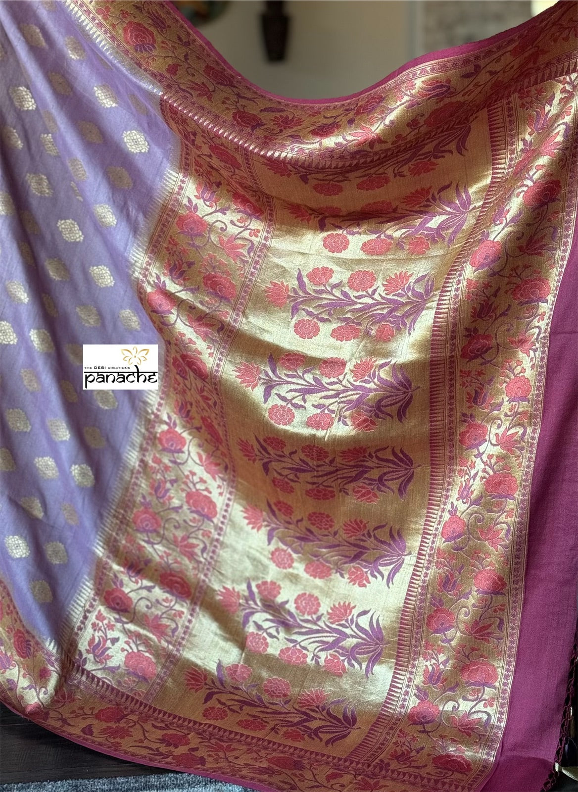 Khaddi Tussar Banarasi -  Light Purple Mauve Tilfi Antique Zari