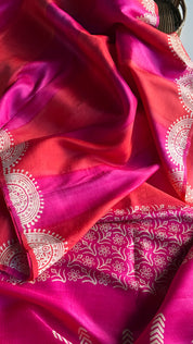 Bishnupur Silk Batik Soru Tuli -  Pink Orange White