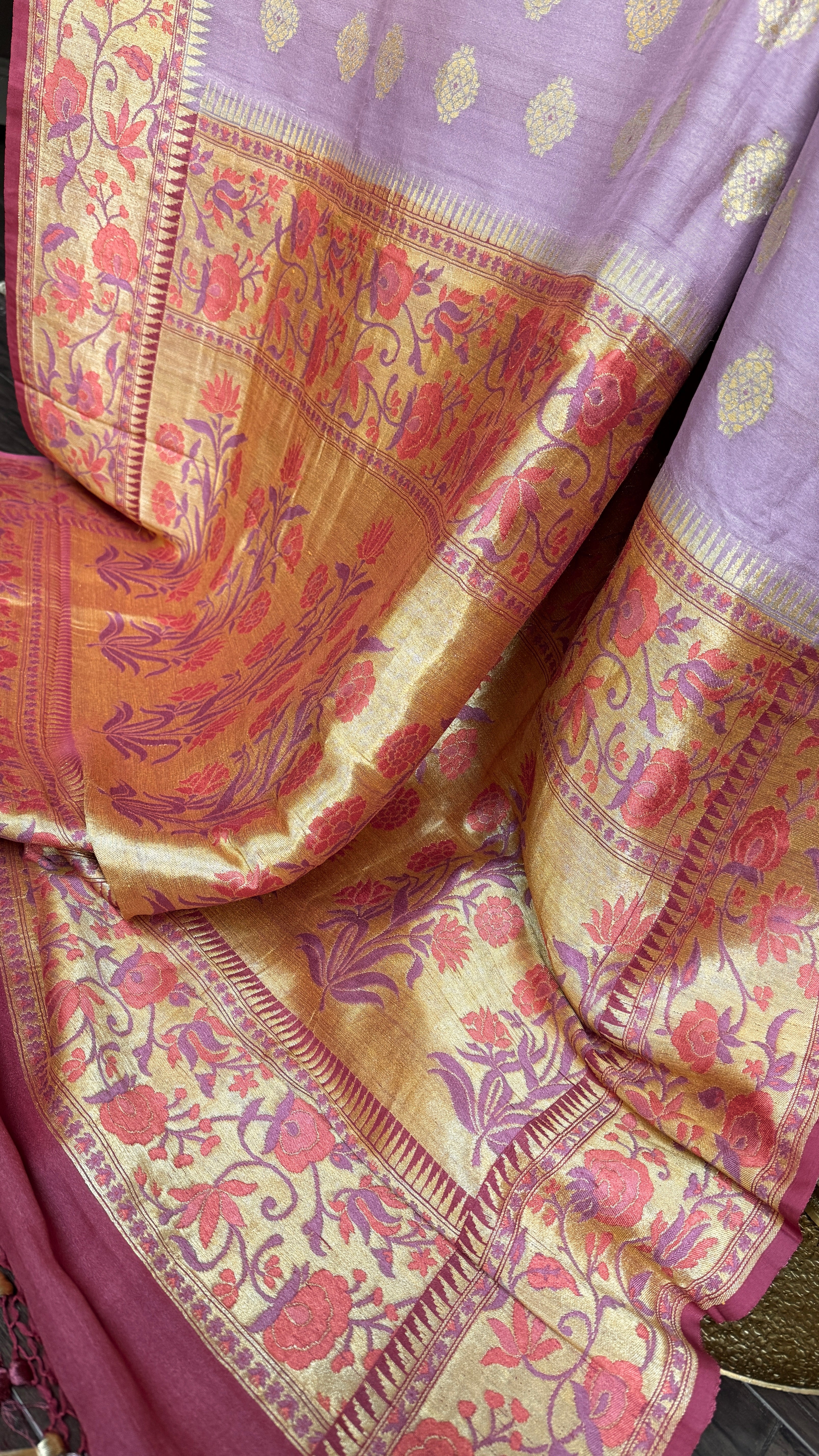 Khaddi Tussar Banarasi -  Light Purple Mauve Tilfi Antique Zari