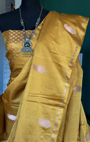 Pure Silk Mashru Banarasi- Ochre Yellow