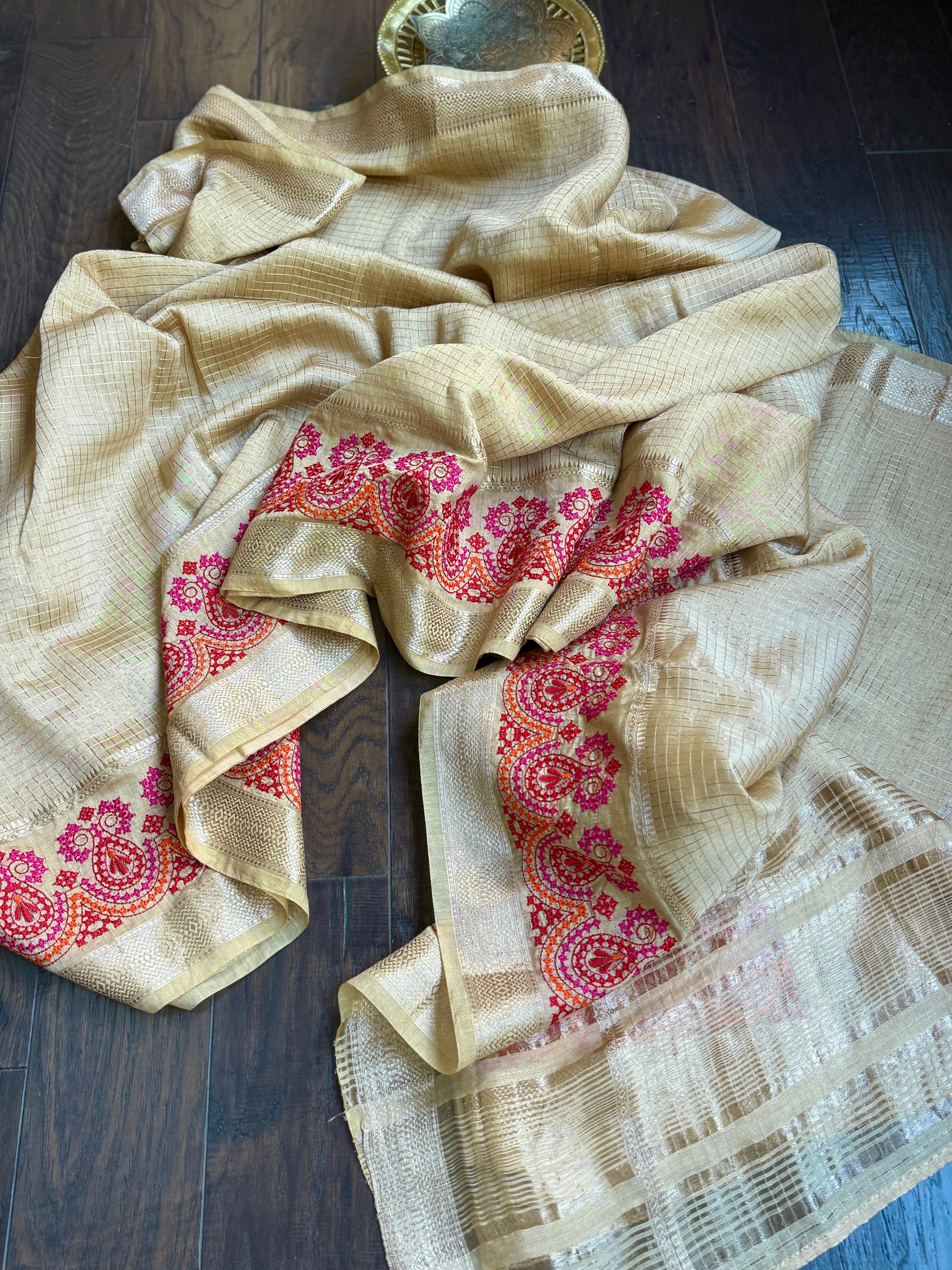Designer Crepe Silk - Tan Embroidered