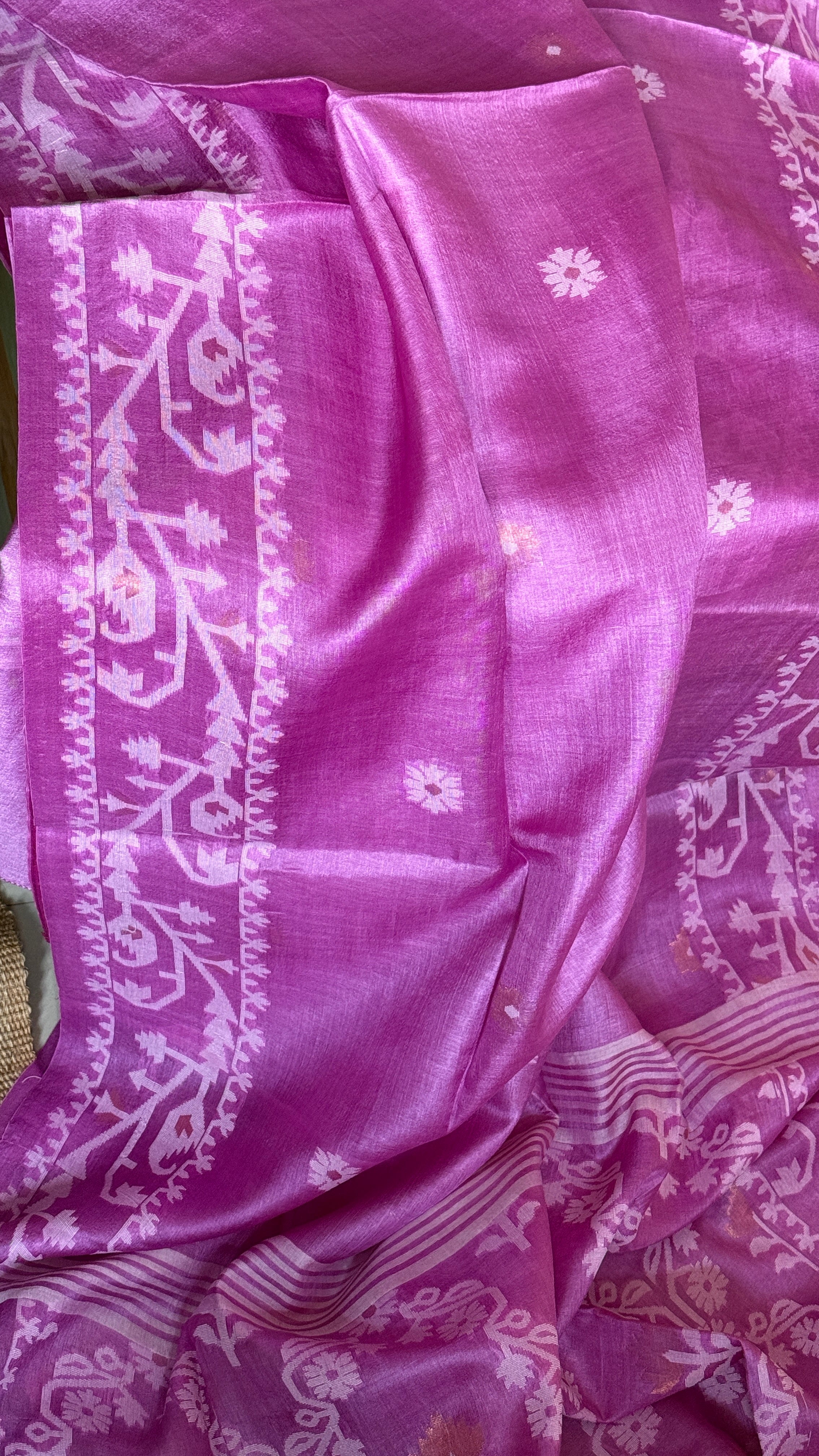 Pure Tussar Silk Jamdaani - Mauve