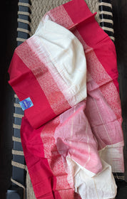 Pure Khadi Cotton Jamdani Handwoven - Off White Red Zari