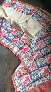 Pure Tussar Silk Kantha Stitch -  Tussar Color Sahaj Path