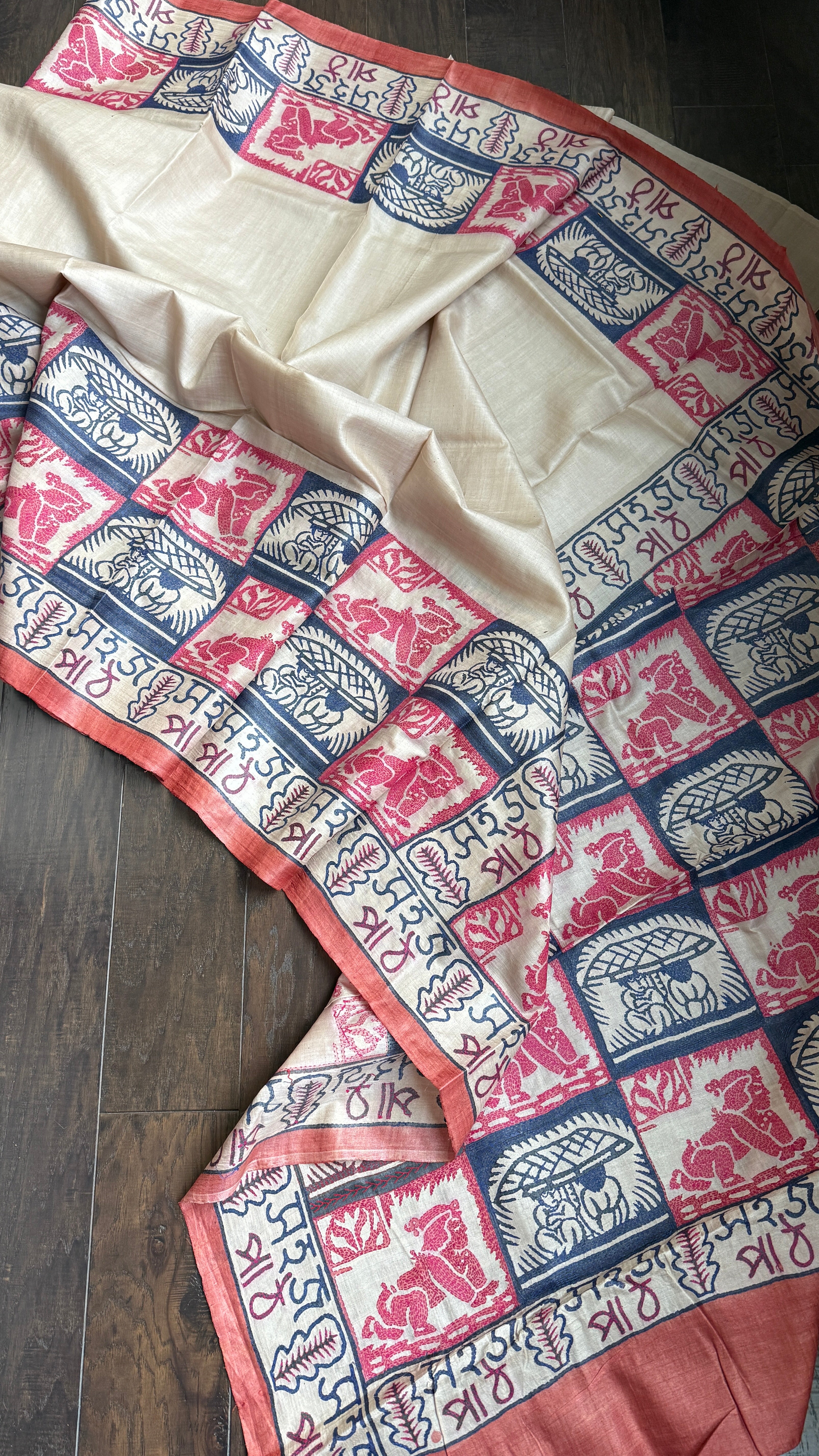 Pure Tussar Silk Kantha Stitch -  Tussar Color Sahaj Path