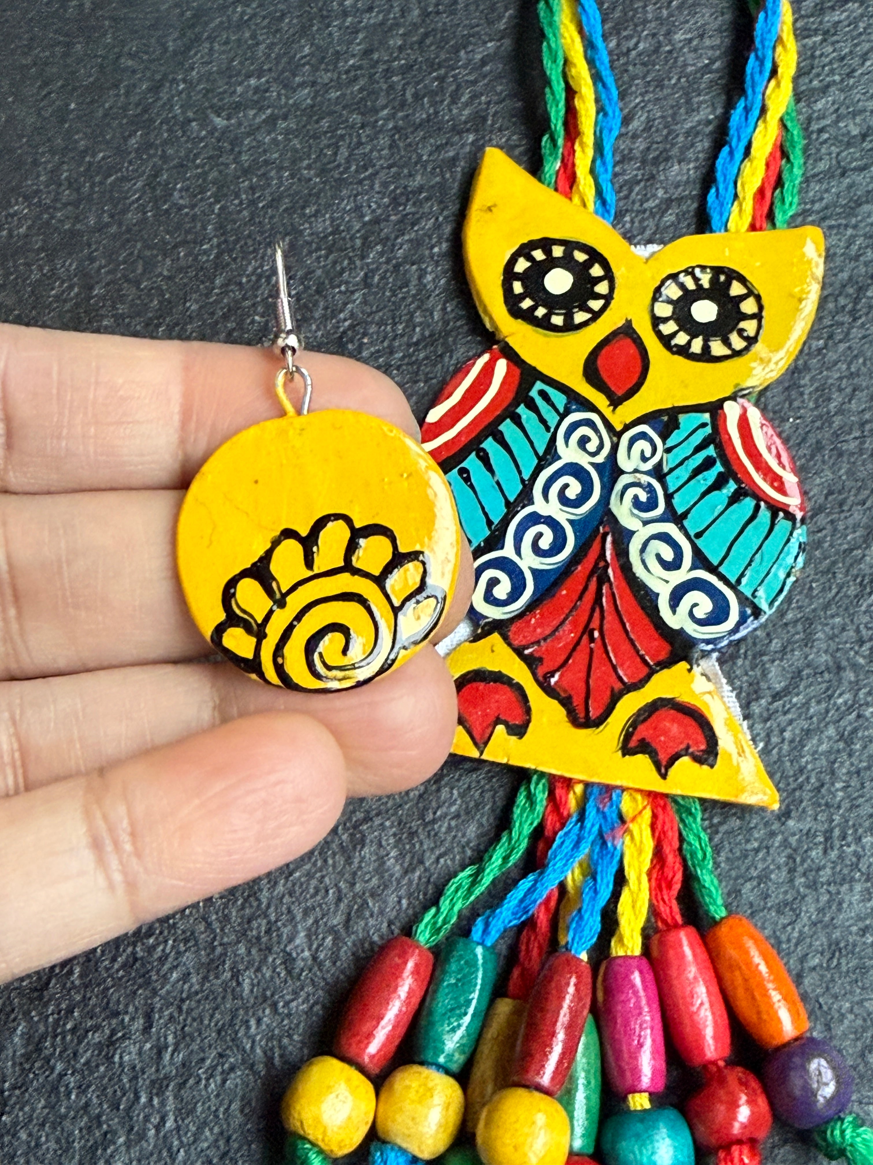 Jewelry Set - Hand-painted MultiColor Owl