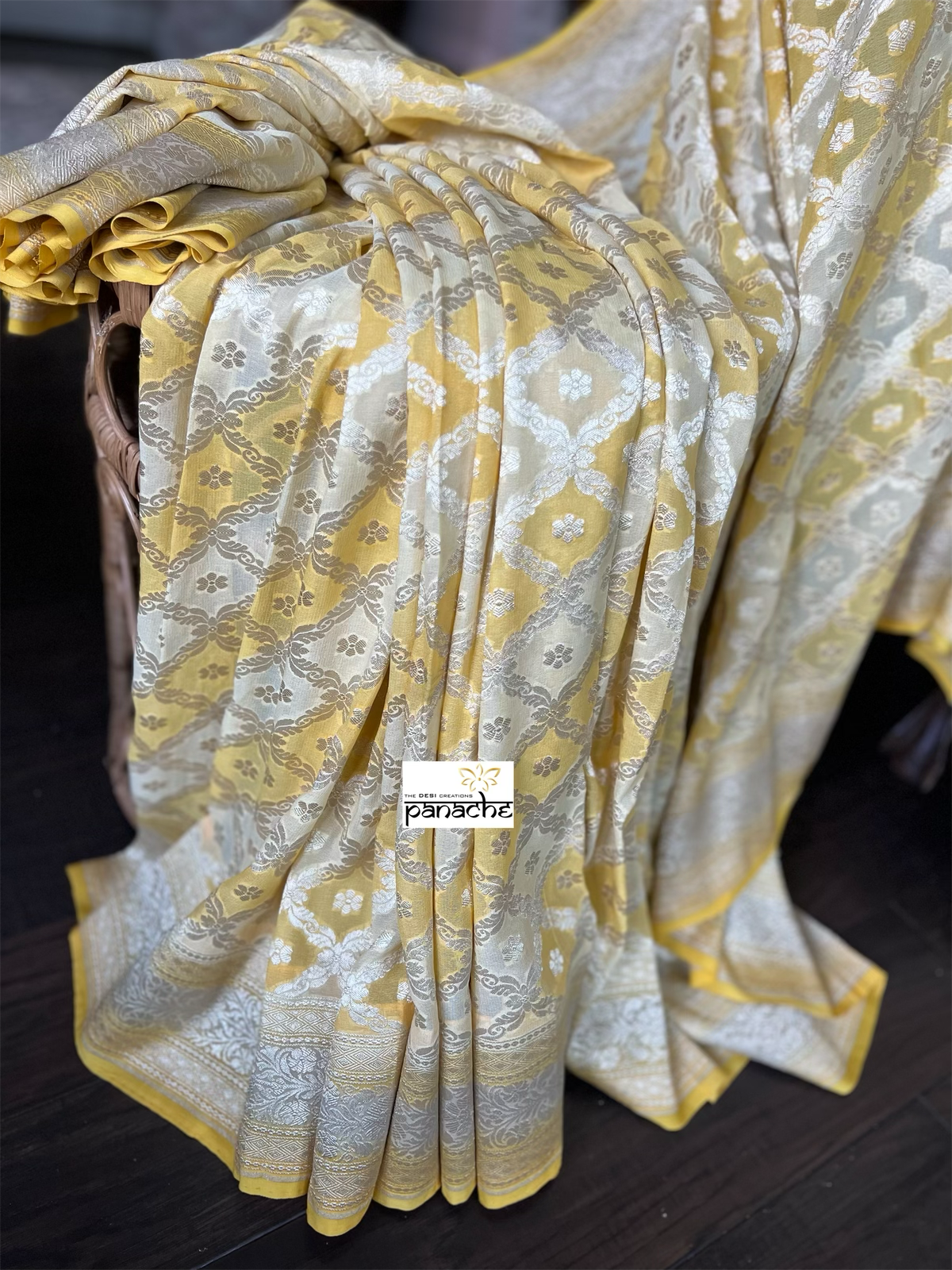 Khaddi Georgette Banarasi - Yellow Shaded