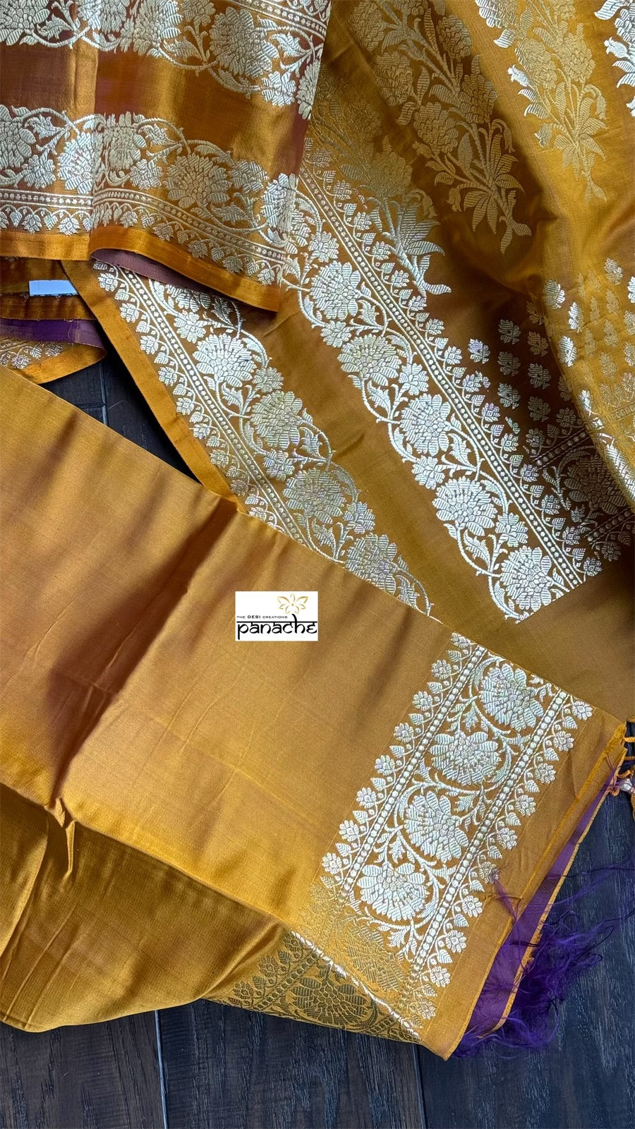 Pure Silk Mashru Banaras i- Golden Ochre Yellow