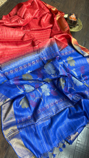 Tussar Silk Paithani Single Munia - Raspberry Red Handwoven