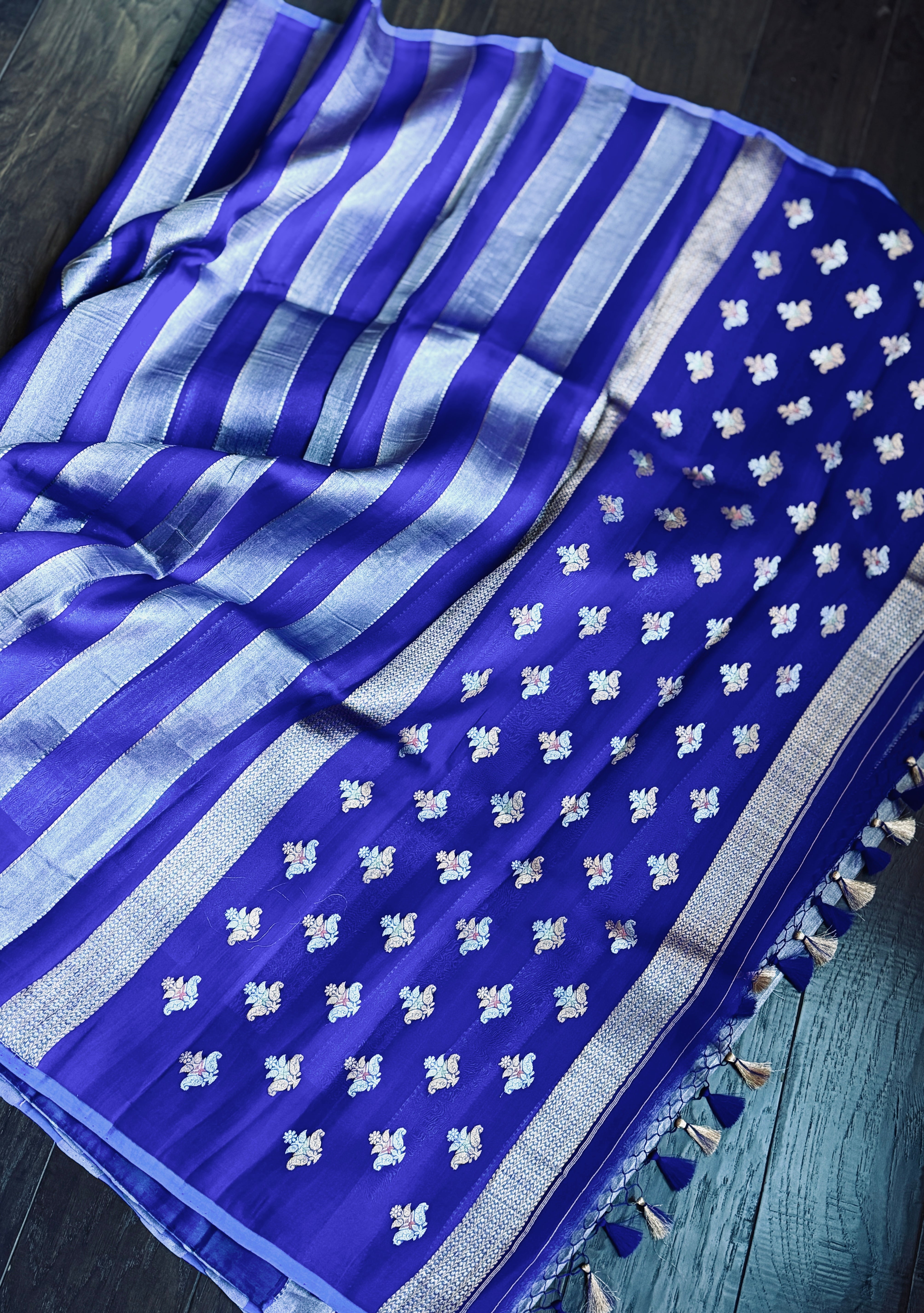 Kora Silk Banarasi - Purple Blue Striped