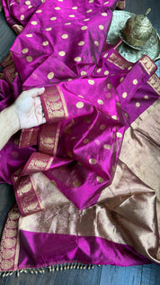 Pure Chanderi Pattu Silk - Magenta Pink Paisley Woven
