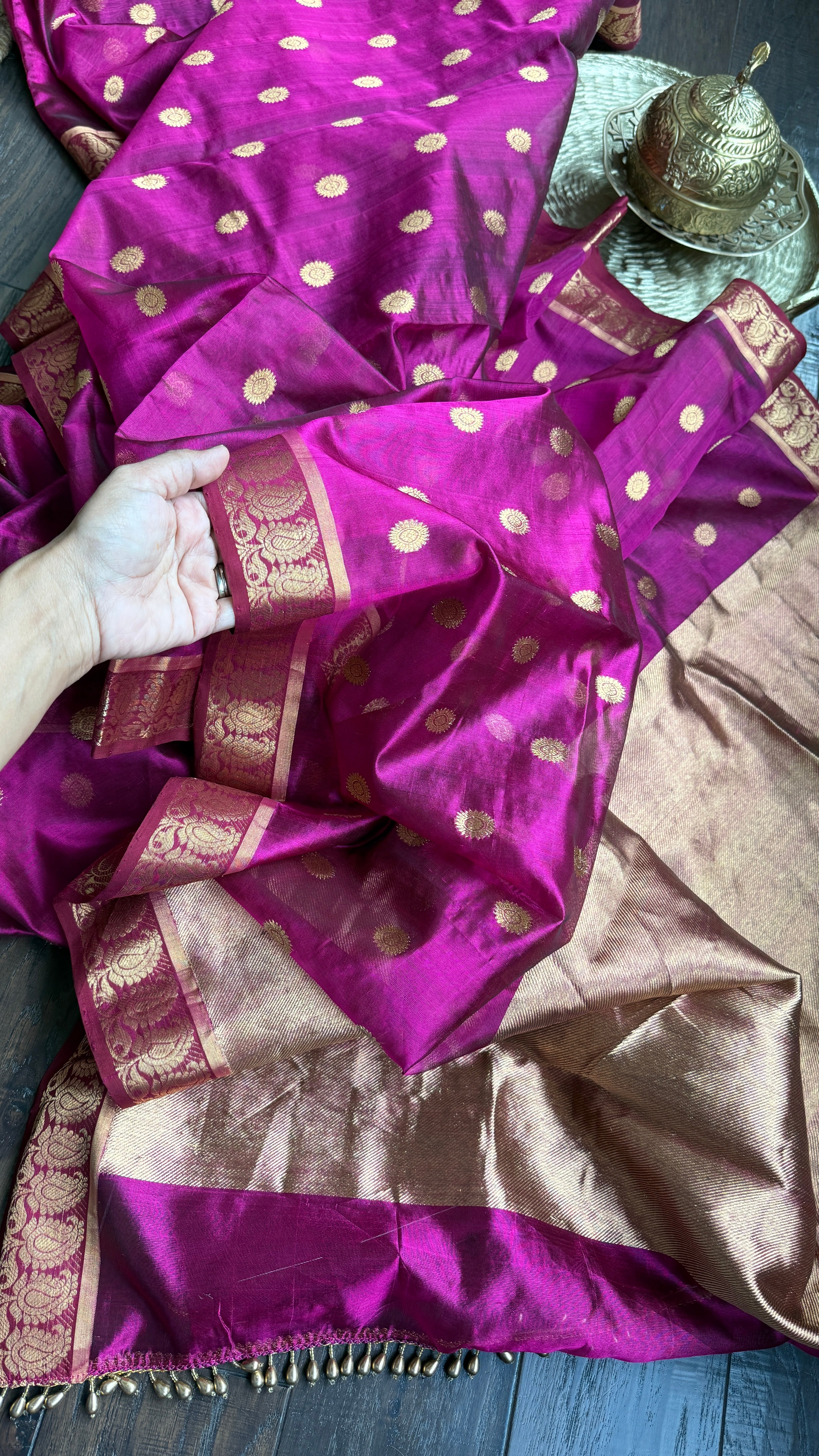 Pure Chanderi Pattu Silk - Magenta Pink Paisley Woven