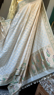 Pure Silk Katan Tilfi Banarasi- Cream Green