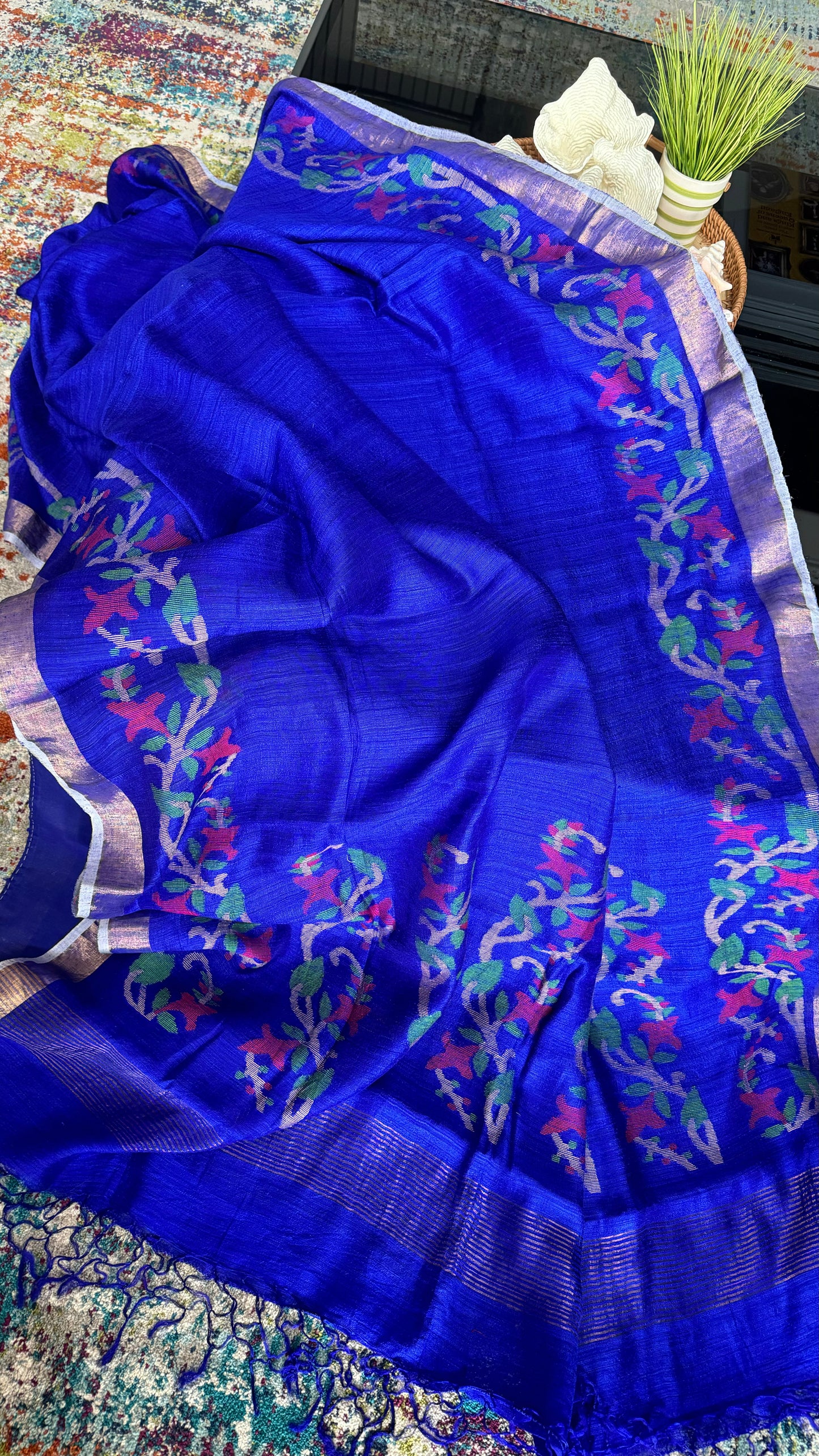 Pure Matka Silk Jamdaani - Royal Blue