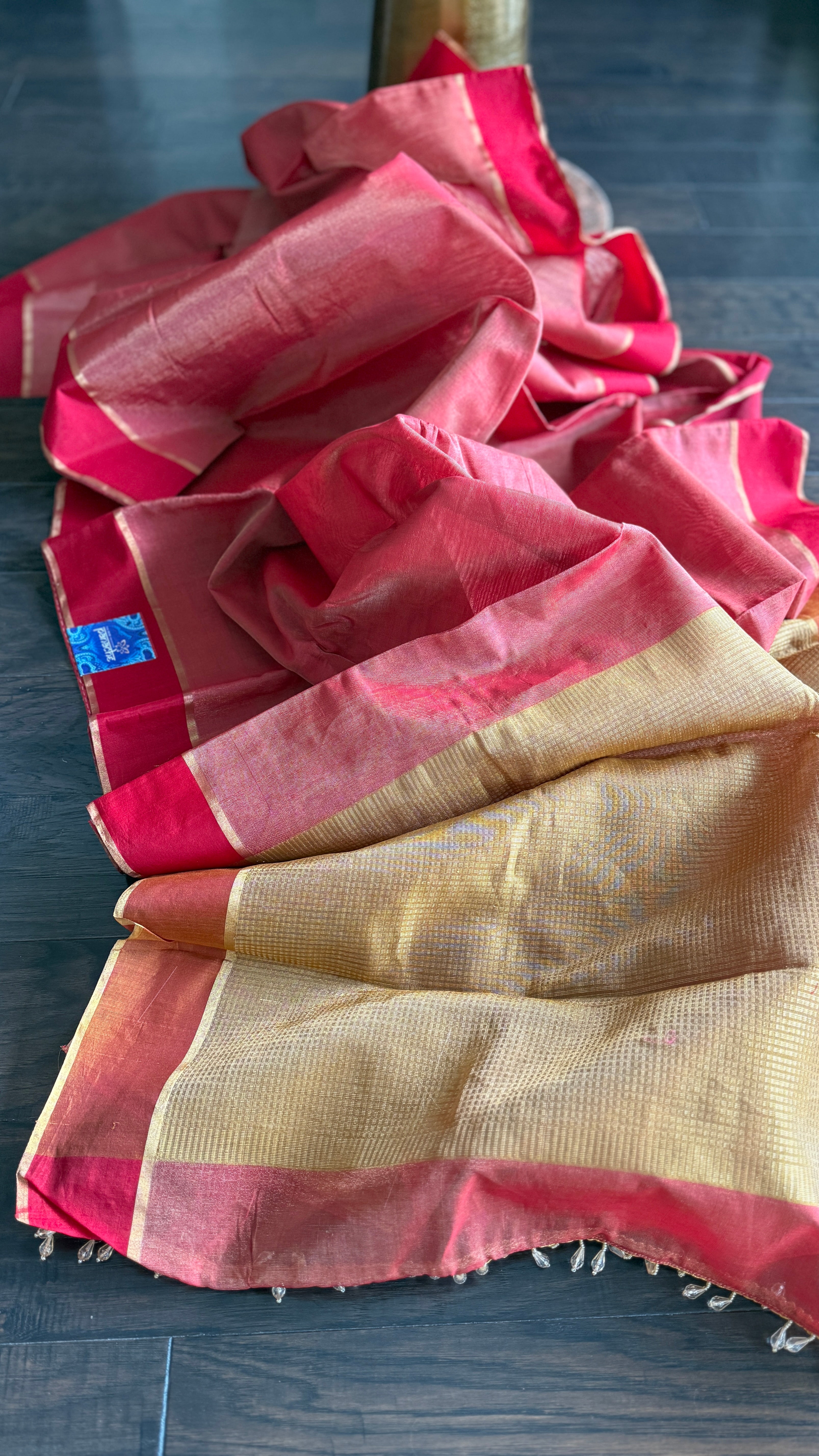 Chanderi Silk Cotton Tissue - Red Woven